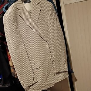 Paul Fredrick Cream and Black Striped Double Breasted Suit